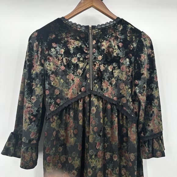 POL Babydoll Top Womens Medium Green Velvet Grunge Goth Victorian Fairy Tunic - Picture 7 of 14